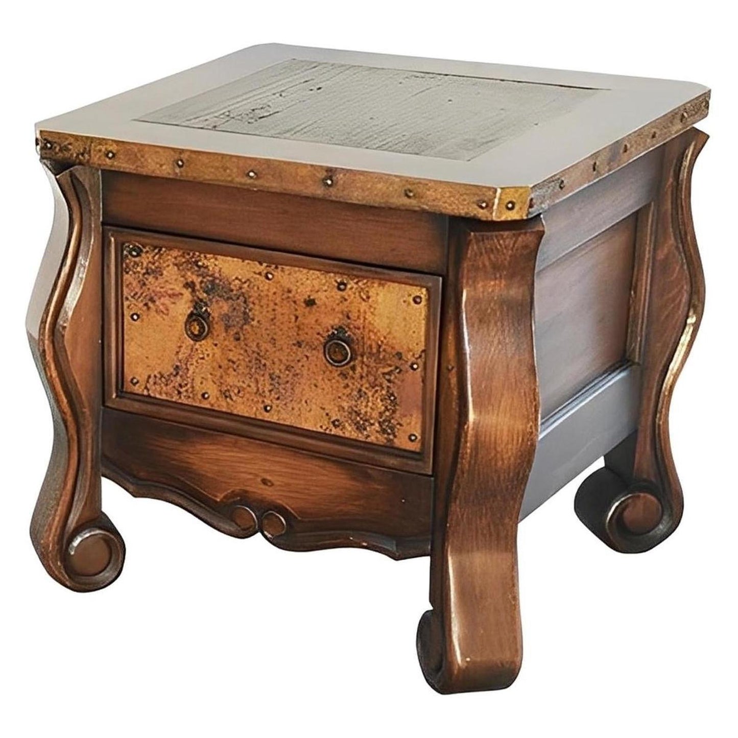Colonial Elegance Wooden End Tables (2-Pack) with Copper Trim & Storage