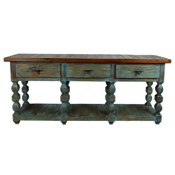 Wagon Hill Turquoise Painted Three Drawer Sofa Console