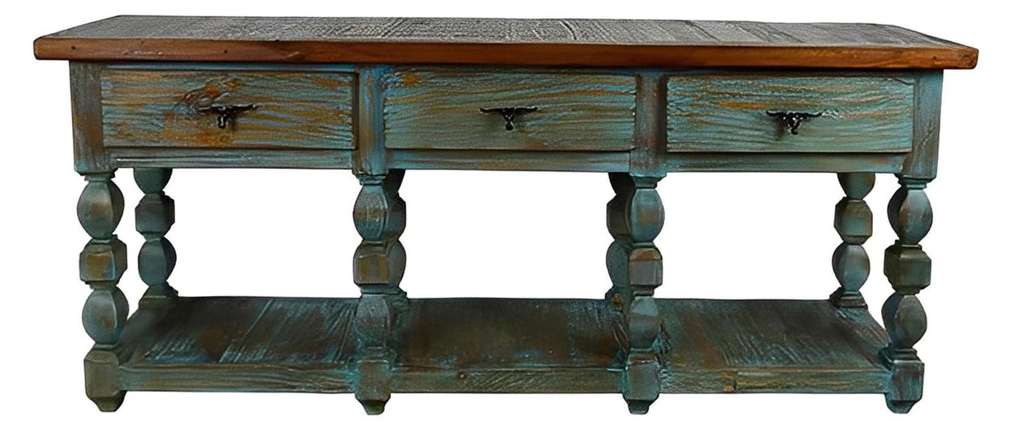 Wagon Hill Turquoise Painted Three Drawer Sofa Console
