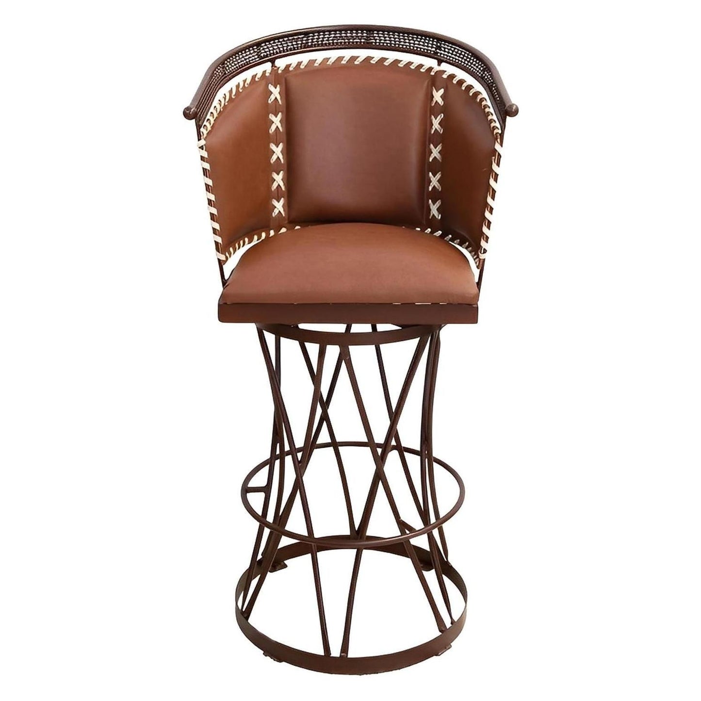 Brown Leather Swivel Barstool | Handcrafted with an Iron Base (2 or 3 Pack) | 30"