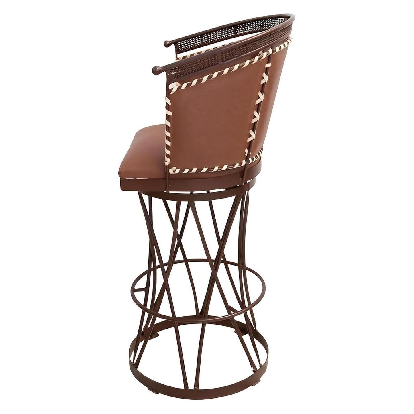 Brown Leather Swivel Barstool | Handcrafted with an Iron Base (2 or 3 Pack) | 30"