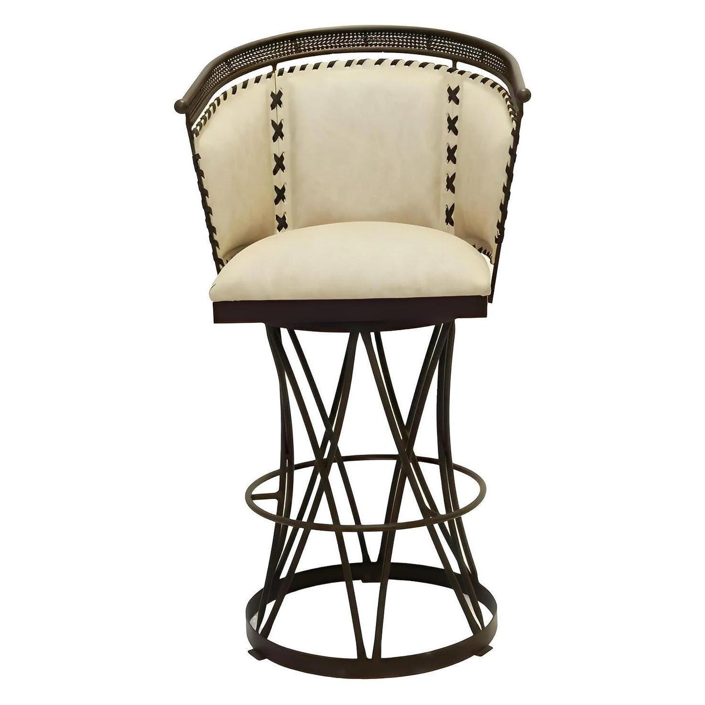 Cream Leather Swivel Barstool | Handcrafted with an Iron Base (2 or 3 Pack) | 24"