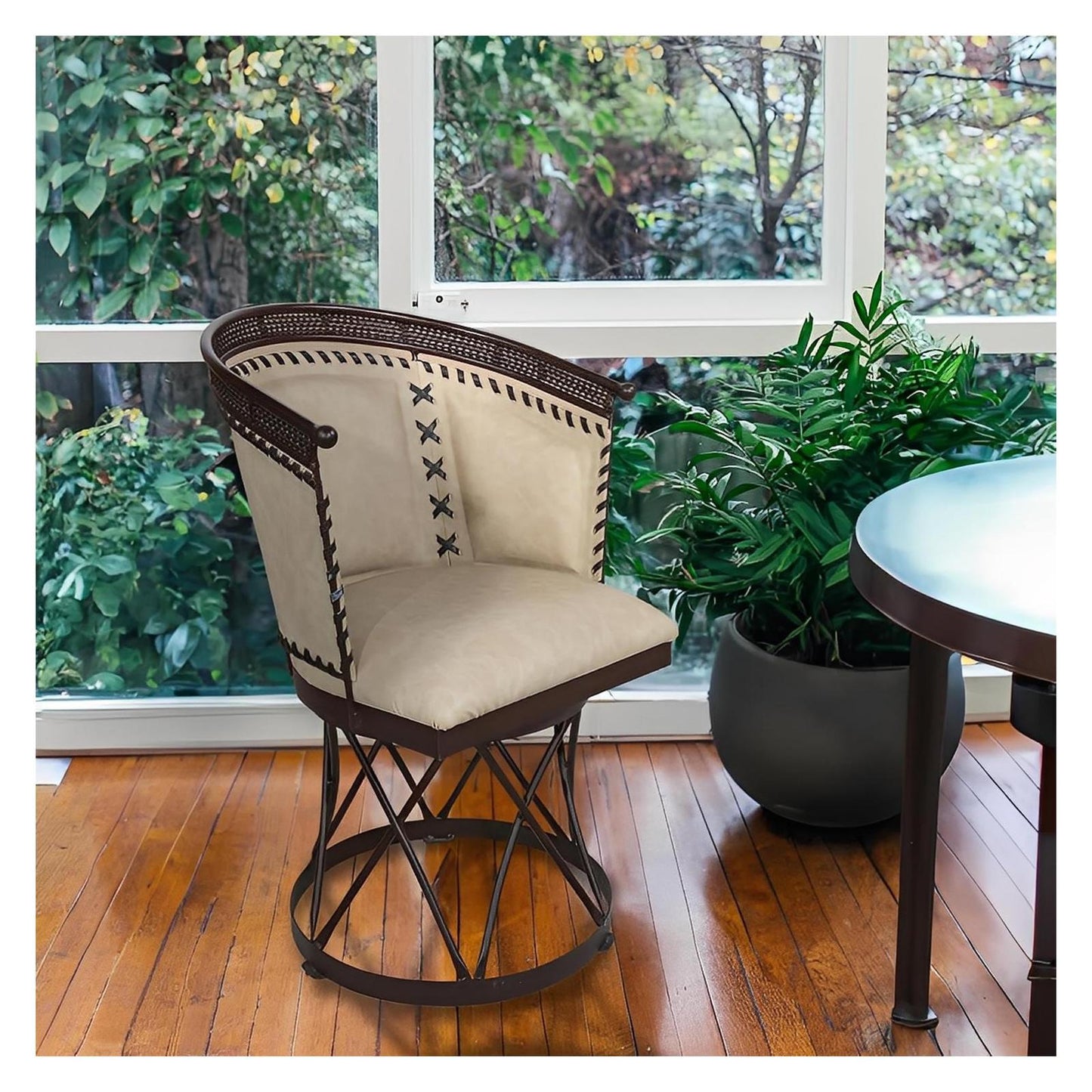 Cream Genuine Leather Swivel Dining / Studio Chair (2-Pack)