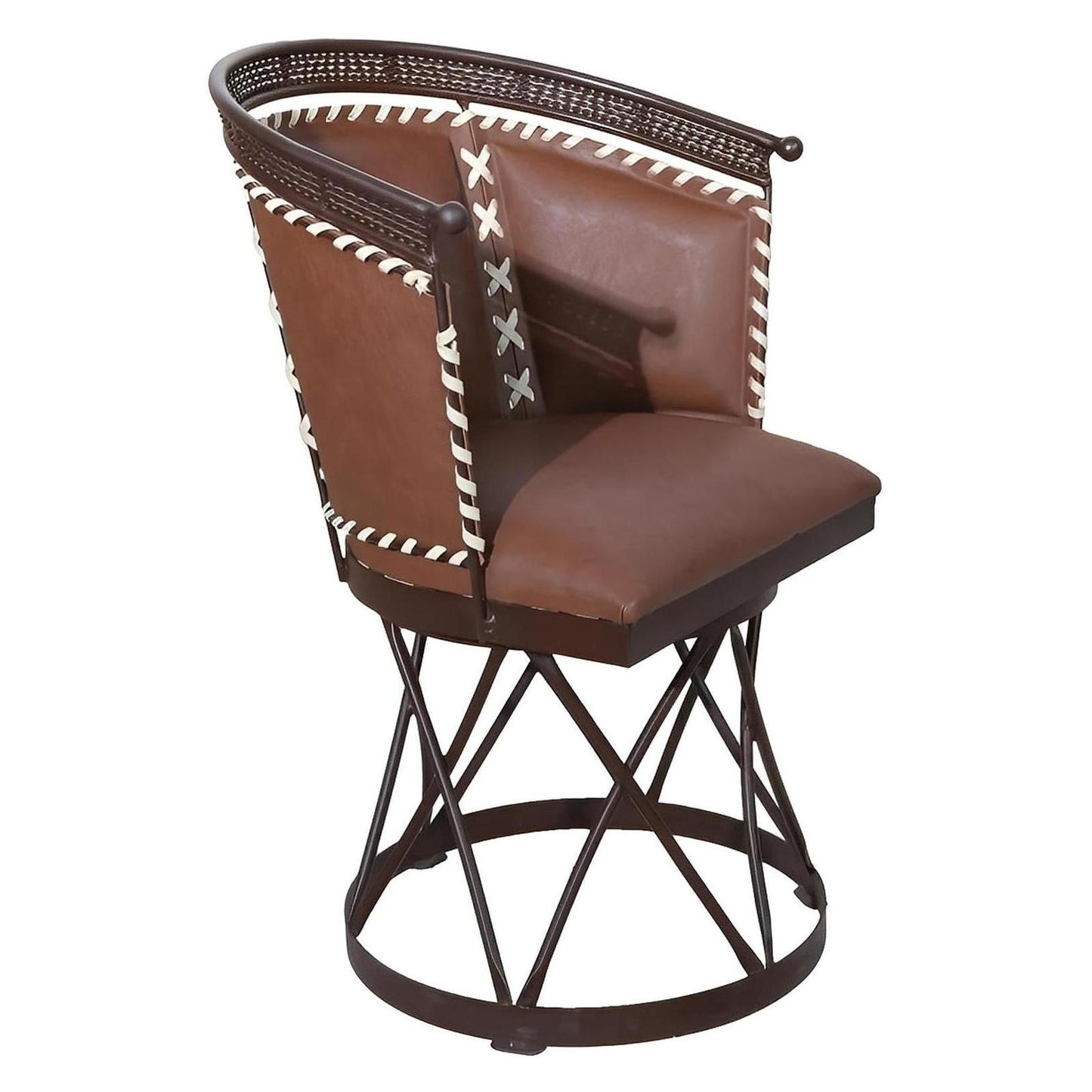Brown Genuine Leather Swivel Dining / Studio Chair (2-Pack)