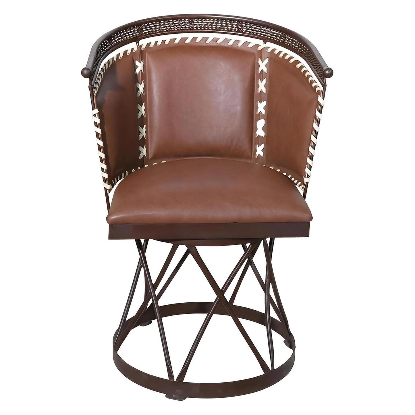 Brown Genuine Leather Swivel Dining / Studio Chair (2-Pack)