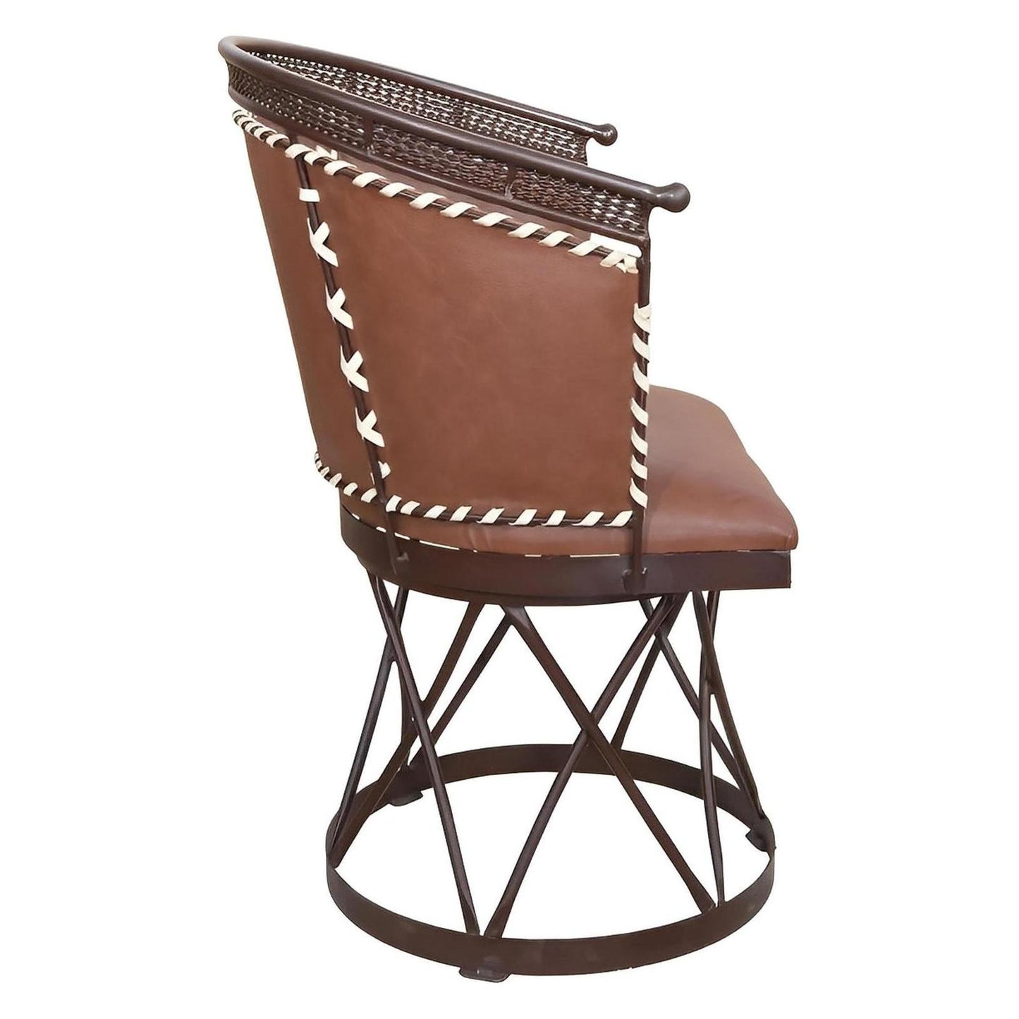 Brown Genuine Leather Swivel Dining / Studio Chair (2-Pack)