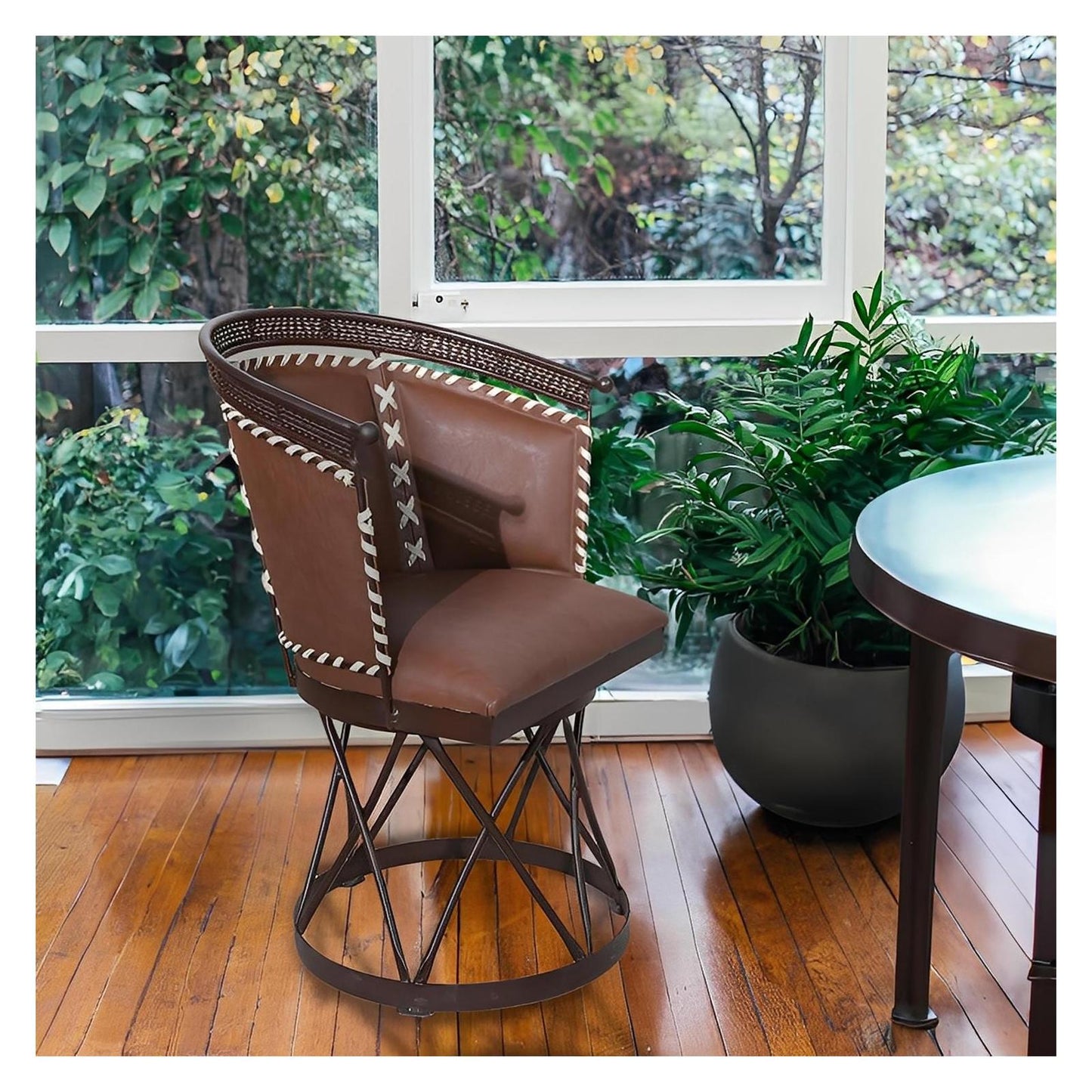 Brown Genuine Leather Swivel Dining / Studio Chair (2-Pack)