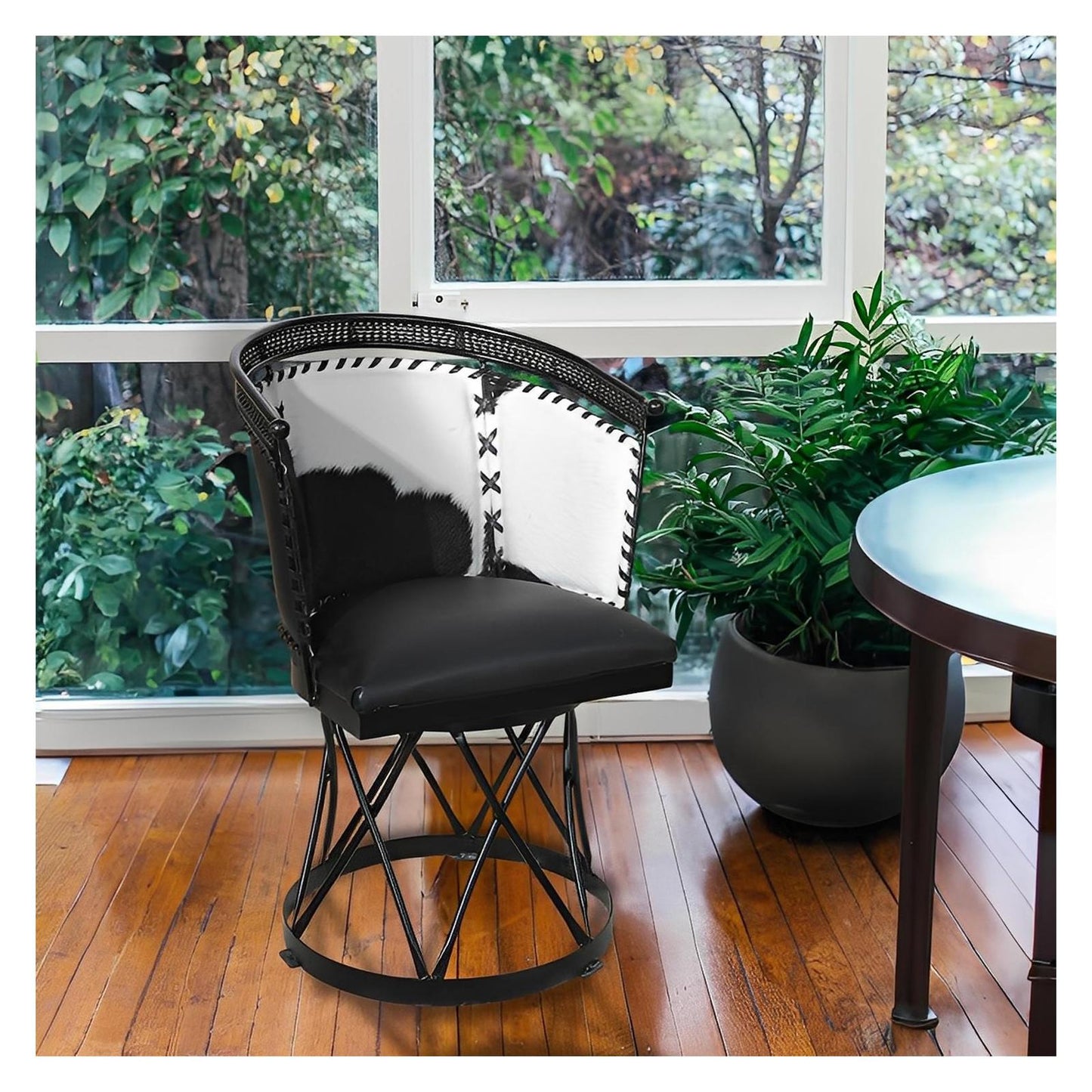 Black & White Cowhide Swivel Dining / Studio Chair (2-Pack)