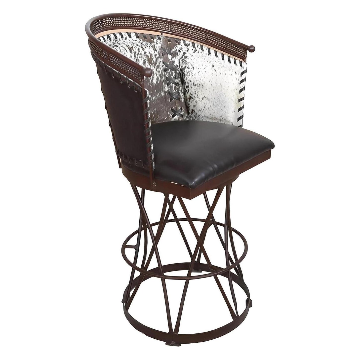 Cowhide & Leather Barrel Back Swivel Barstool w/ Solid Steel Construction (2 or 3 Pack) 28"