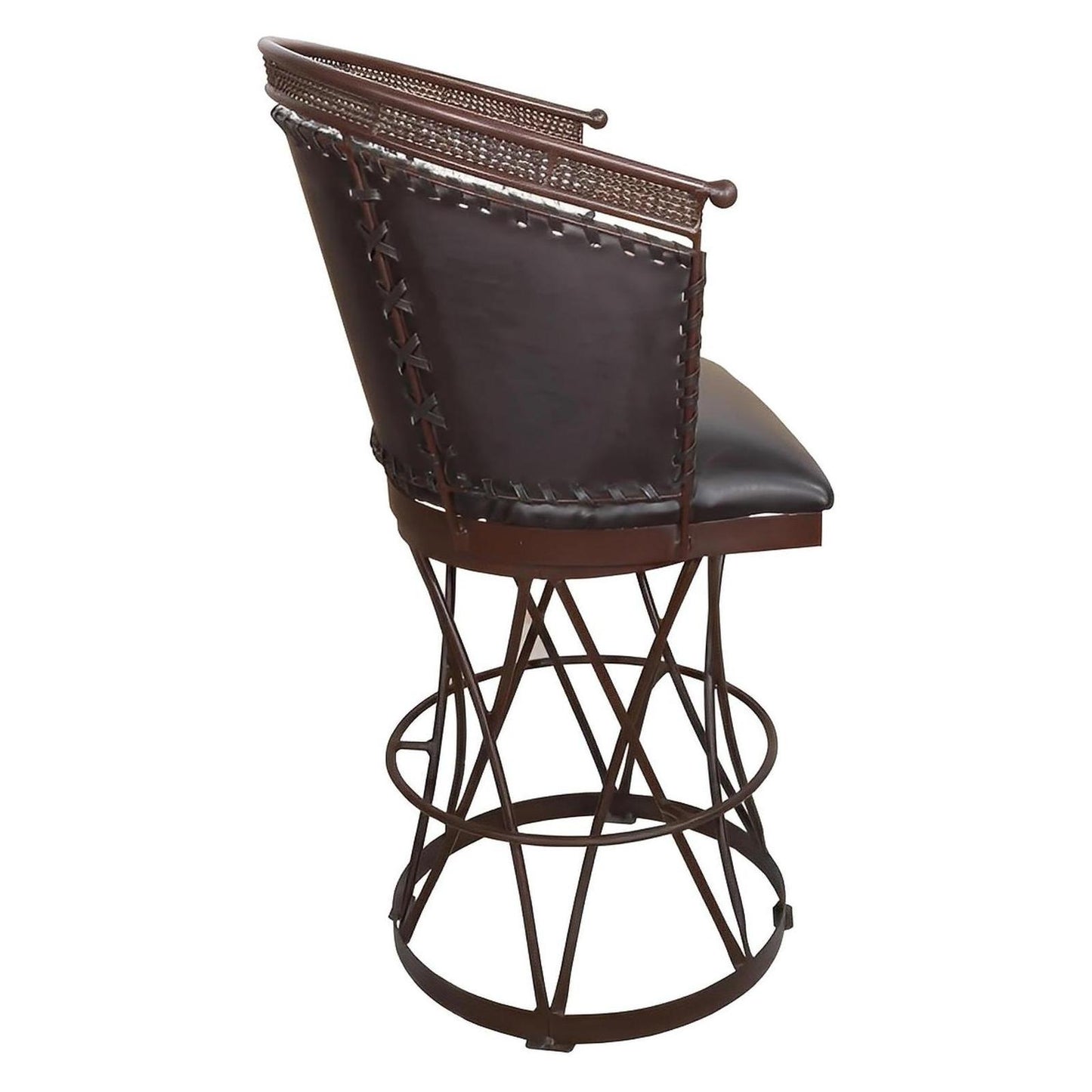 Cowhide & Leather Barrel Back Swivel Barstool w/ Solid Steel Construction (2 or 3 Pack) 28"