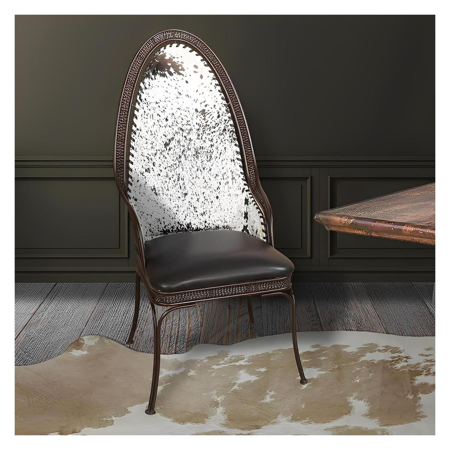 High Back Cowhide & Leather Dining Chair (2-Pack)