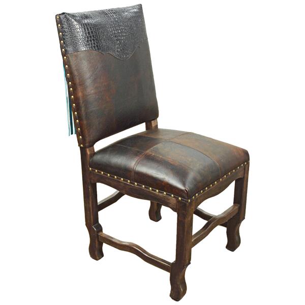 Faux Gator Genuine Leather Dining Chair with Turquoise Fringe (2-Pack)
