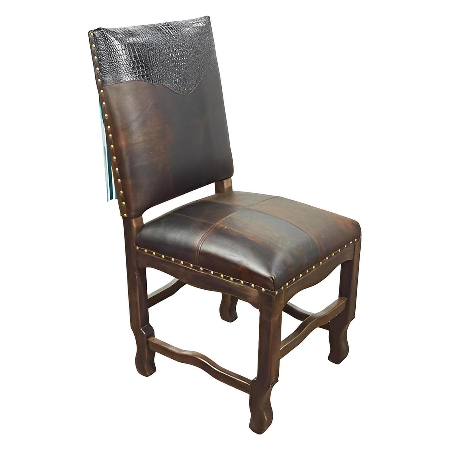 Faux Gator Genuine Leather Dining Chair with Turquoise Fringe (2-Pack)