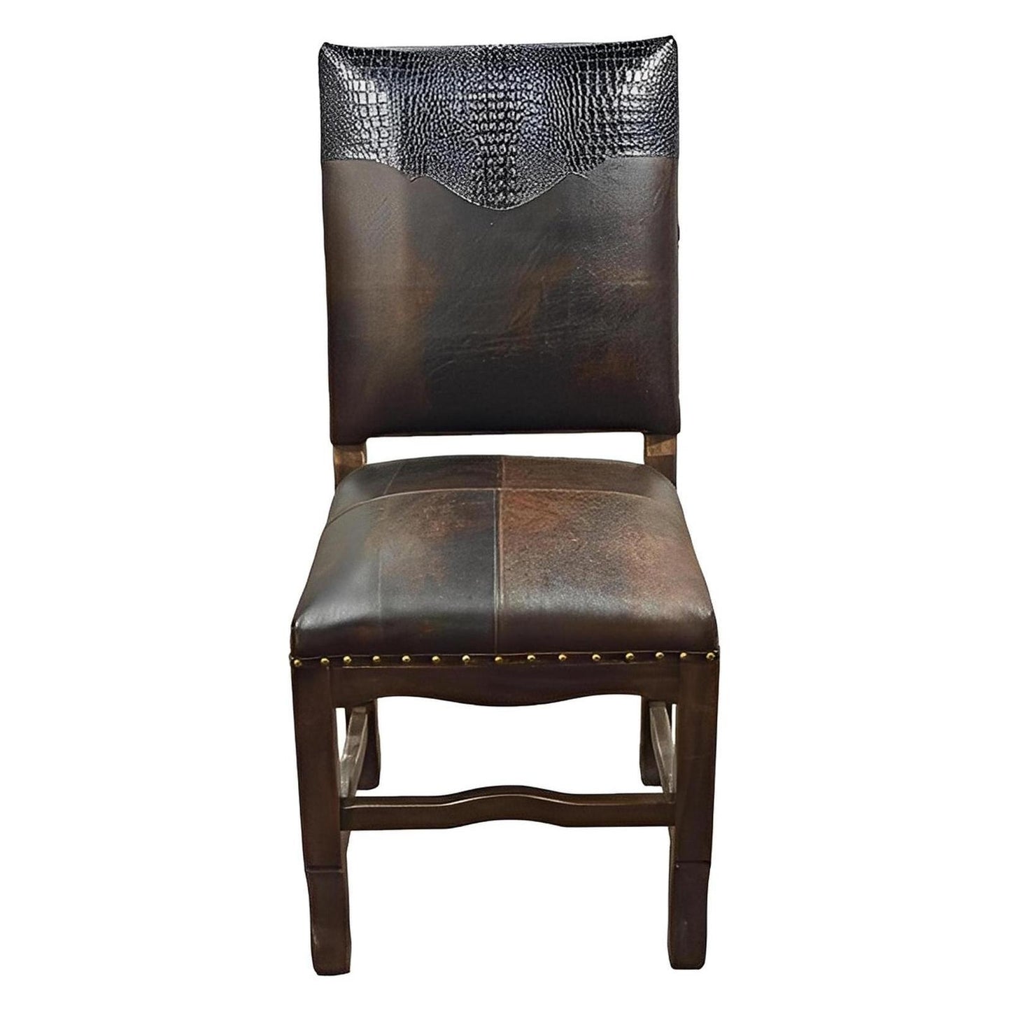 Faux Gator Genuine Leather Dining Chair with Turquoise Fringe (2-Pack)