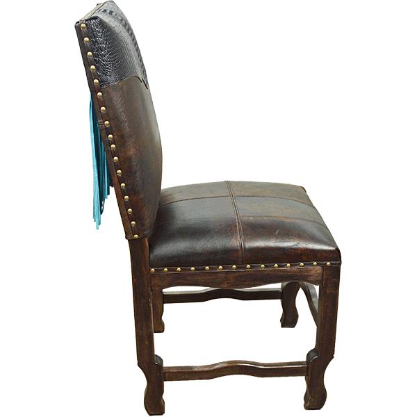 Faux Gator Genuine Leather Dining Chair with Turquoise Fringe (2-Pack)