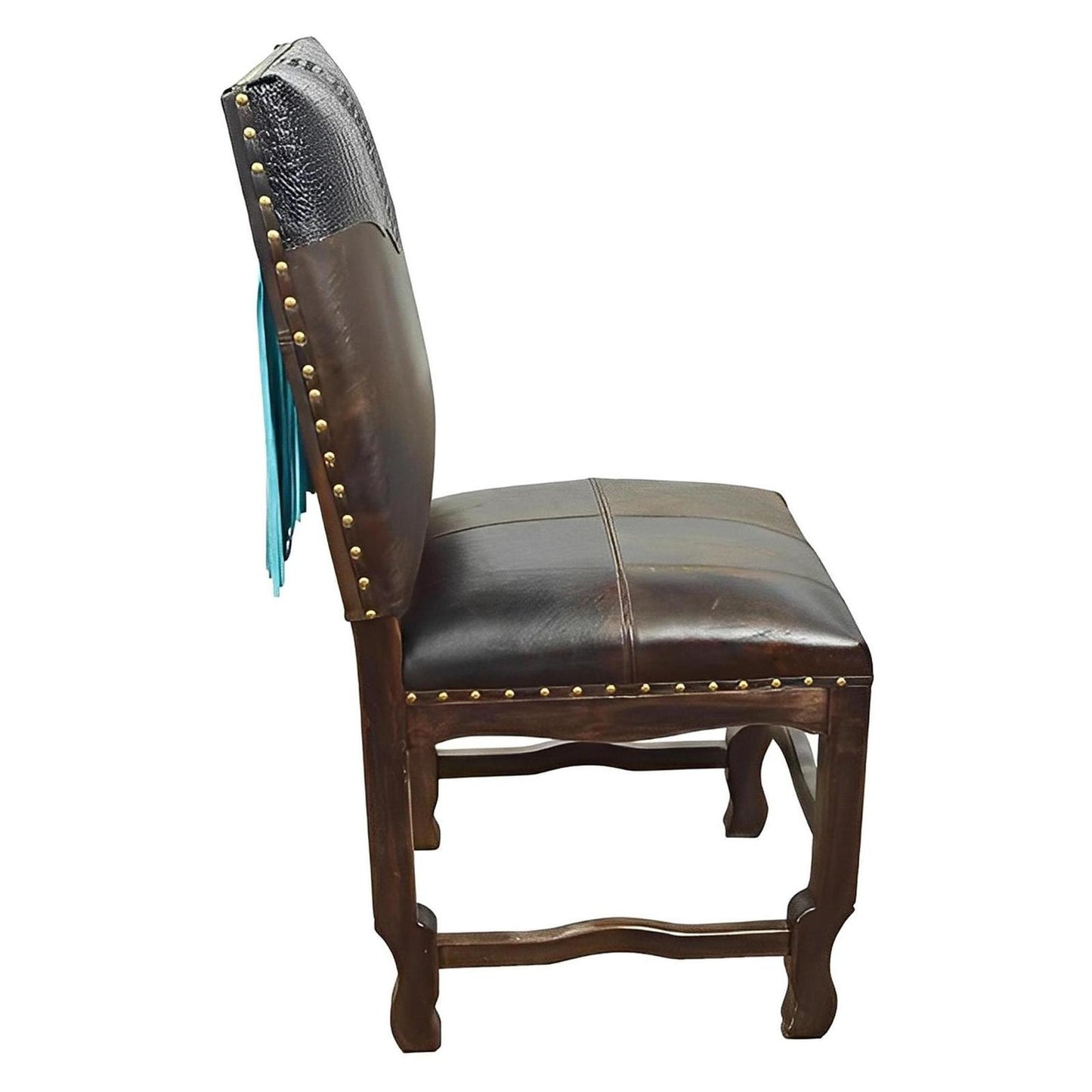 Faux Gator Genuine Leather Dining Chair with Turquoise Fringe (2-Pack)