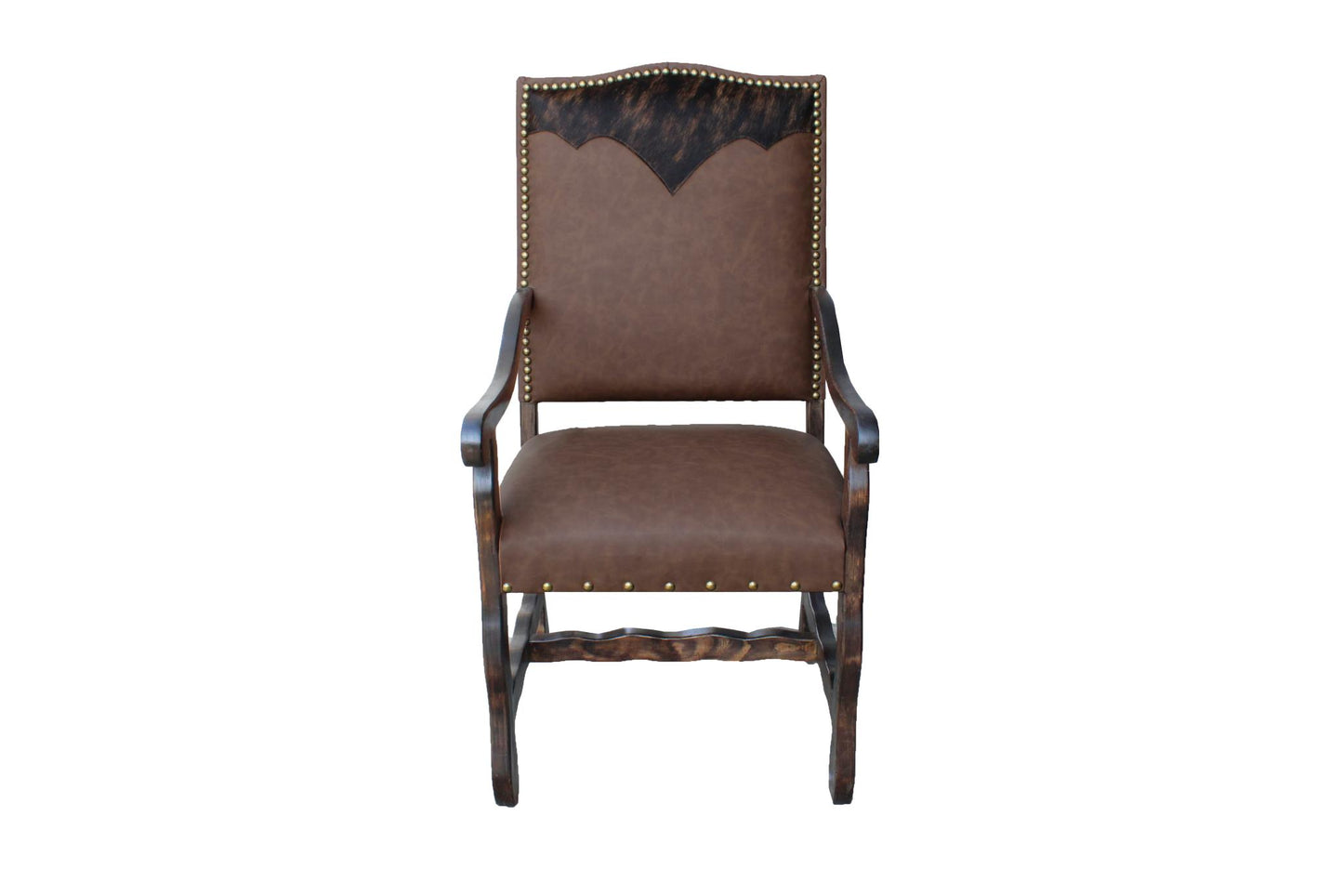 Cognac Upholstered Arm Dining Chair W/ Cowhide Top (2-Pack)
