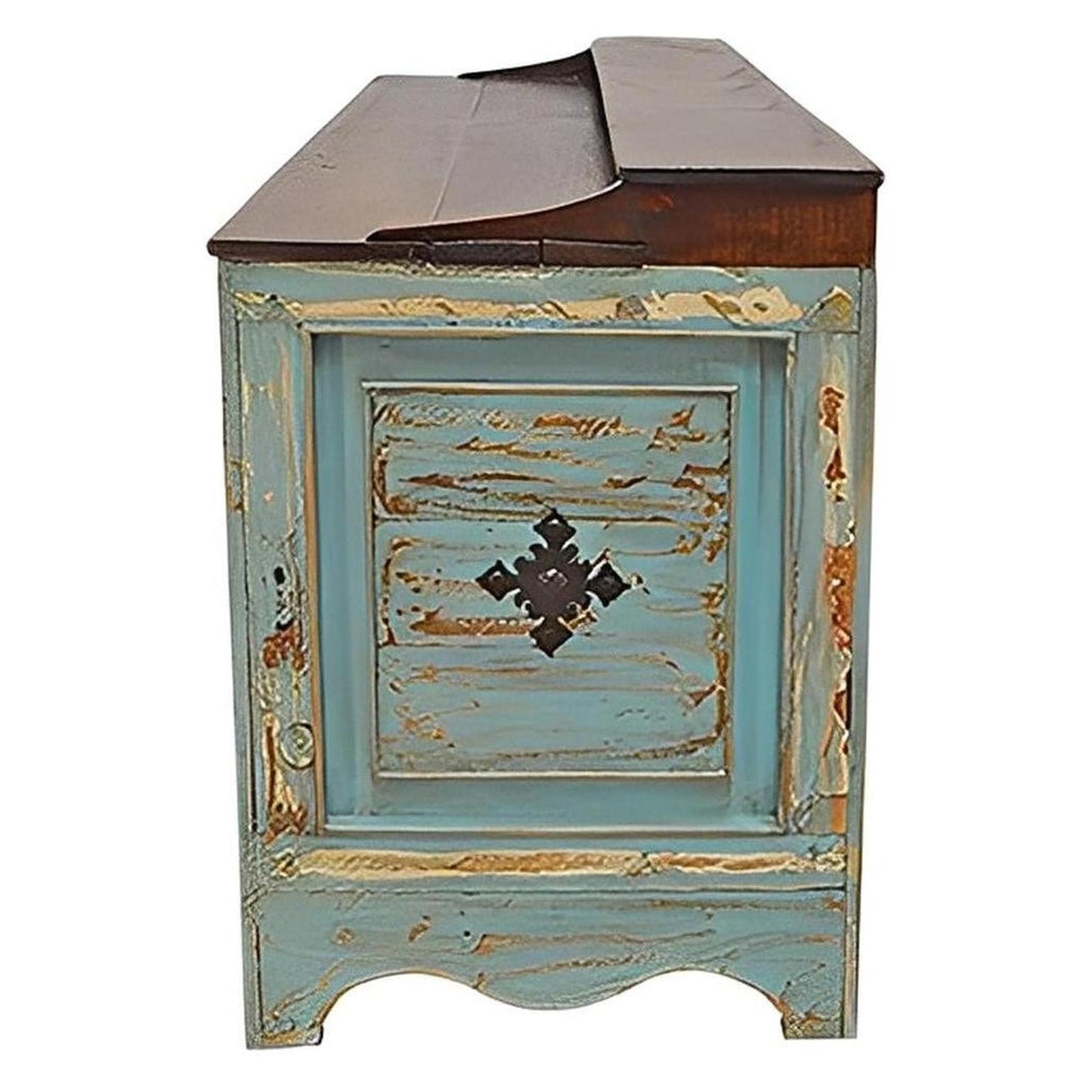 Santa Fe Cantina Bar – Turquoise Distressed Wood with Rustic Charm