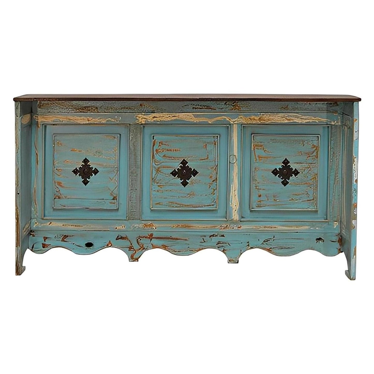 Santa Fe Cantina Bar – Turquoise Distressed Wood with Rustic Charm