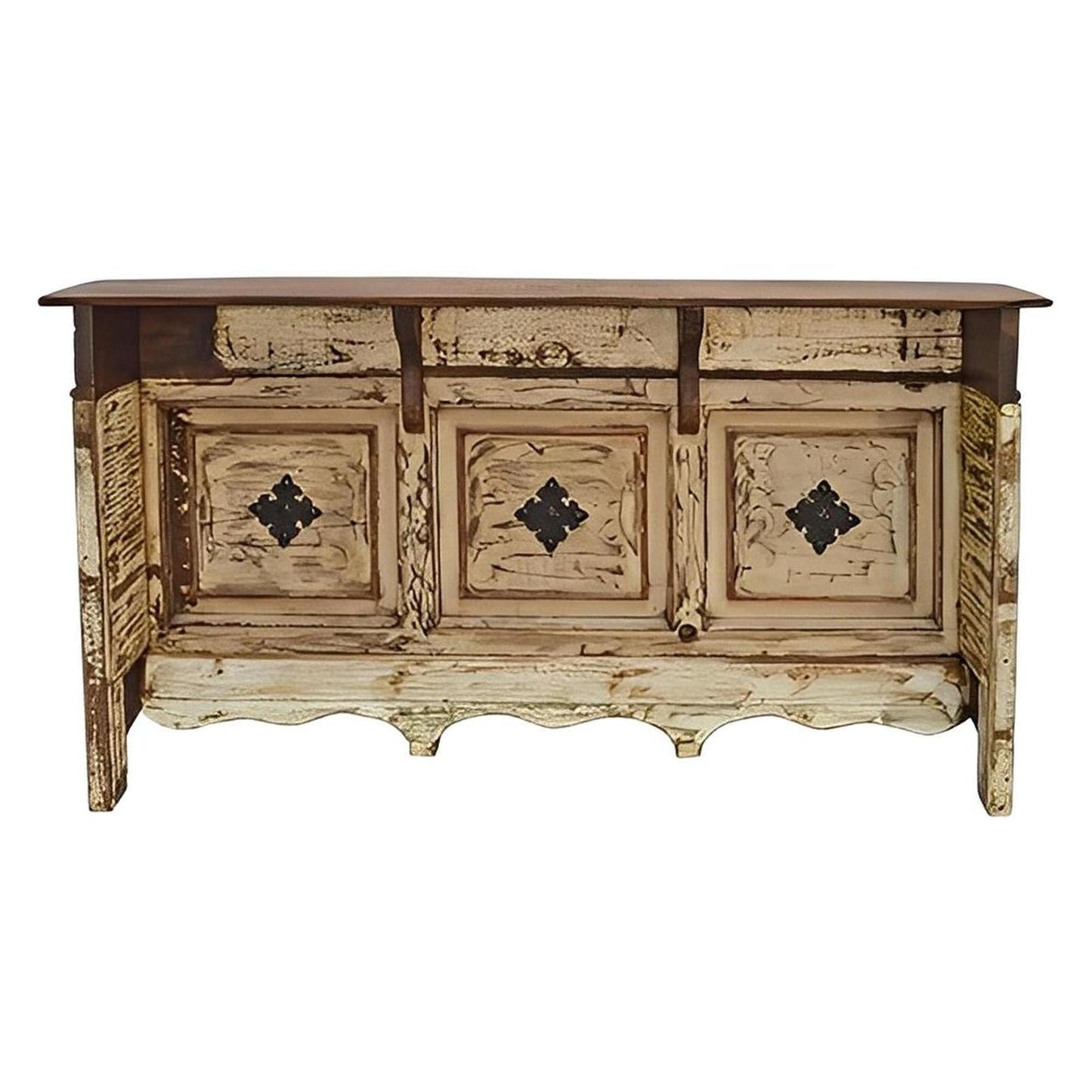 El Paso Cantina Bar – Antique White Distressed Wood with Iron Accents