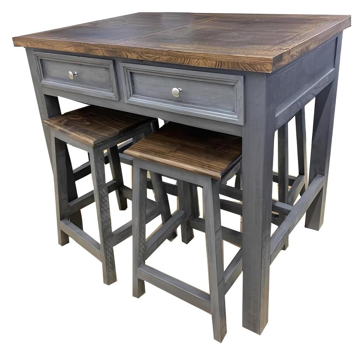 Sand Draw Gray Island With 4 Stools