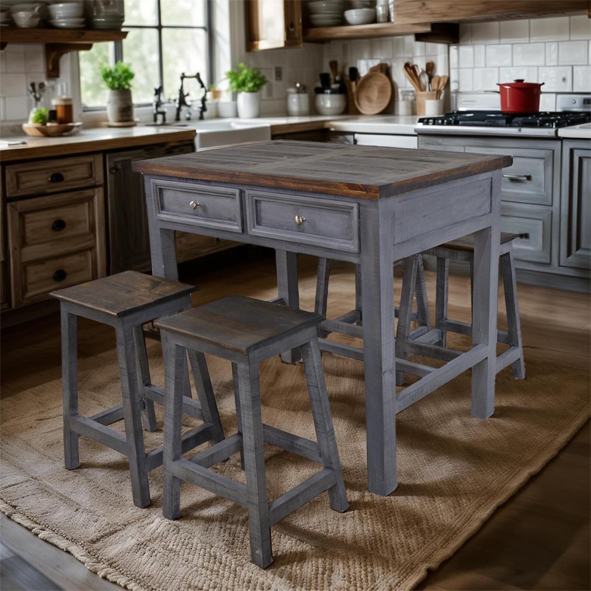 Sand Draw Gray Island With 4 Stools