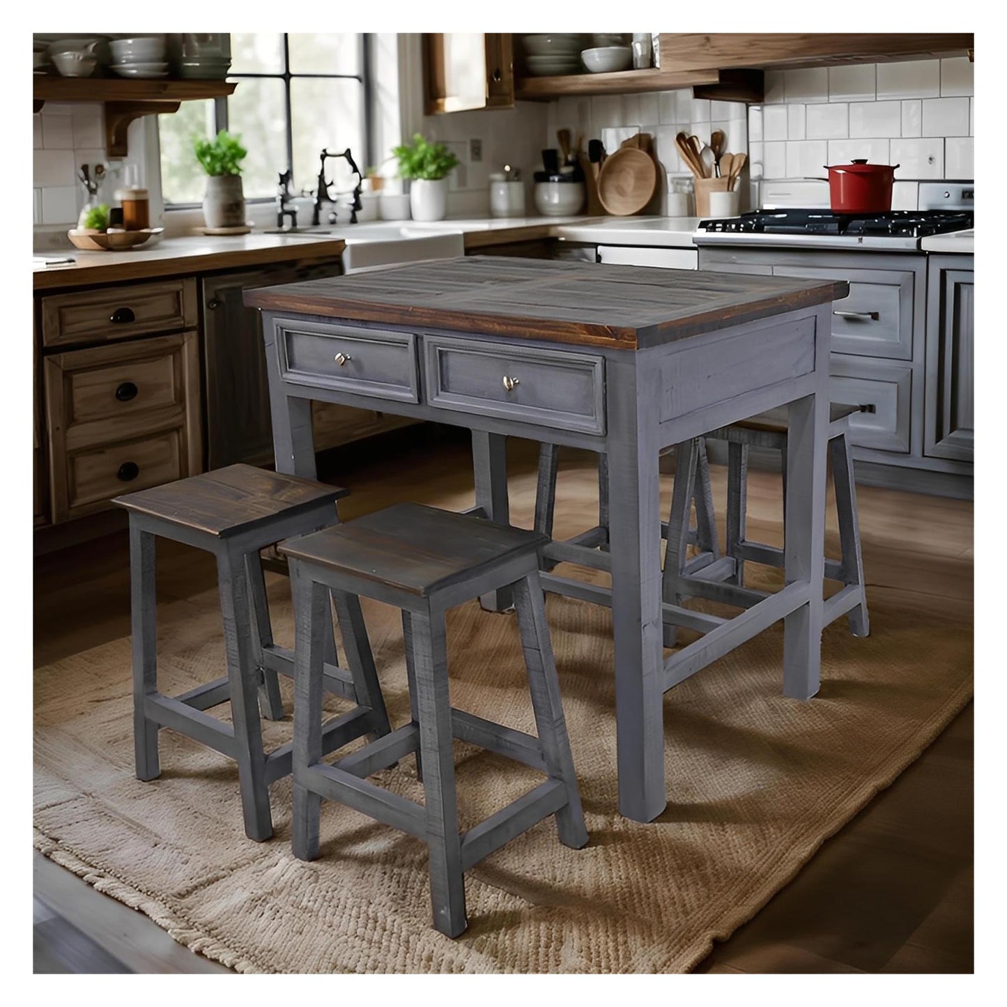 Sand Draw Gray Island With 4 Stools