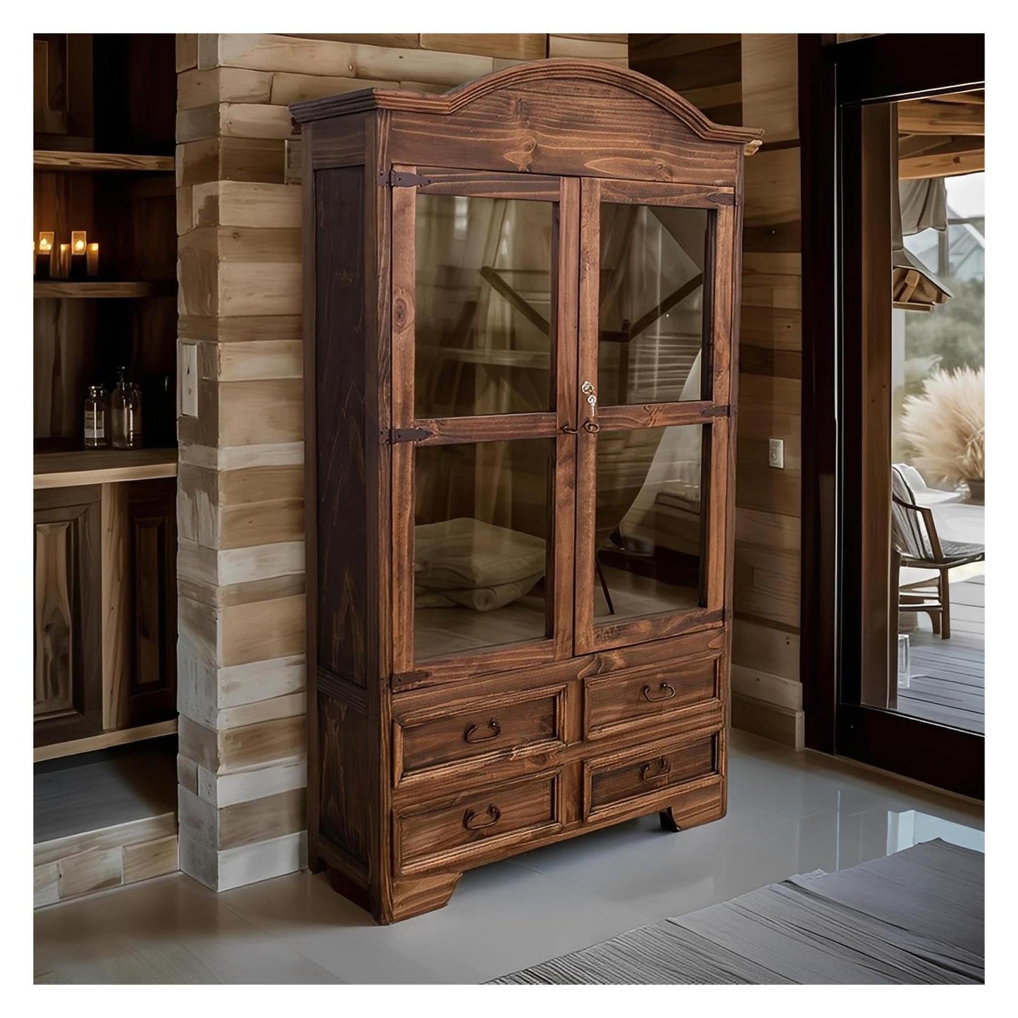 Gold Spur Gun Cabinet w/ Built-In Rack | Glass Display & Handcrafted Wood