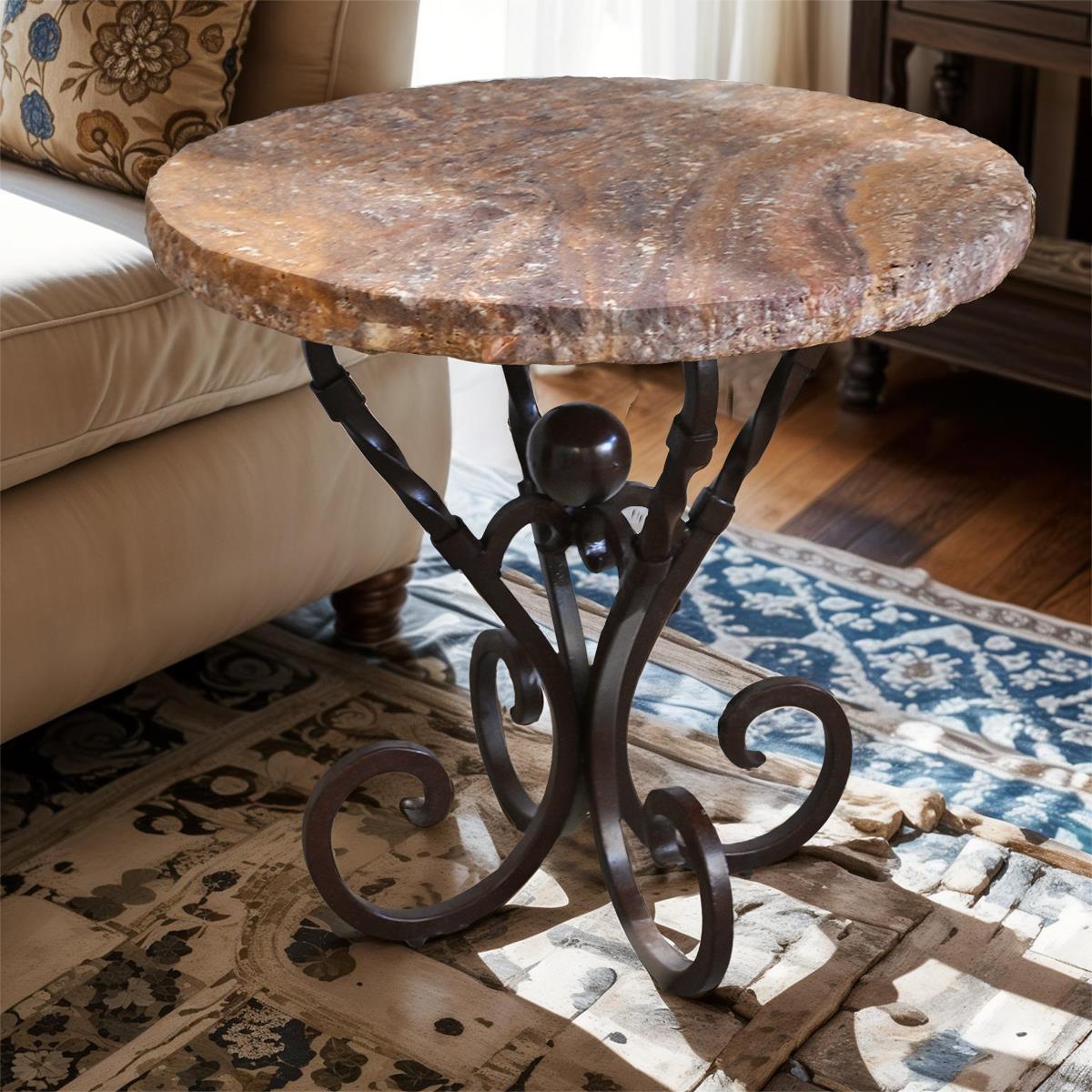 Valencia Stone-Top End Table with Iron Base (2-Pack)
