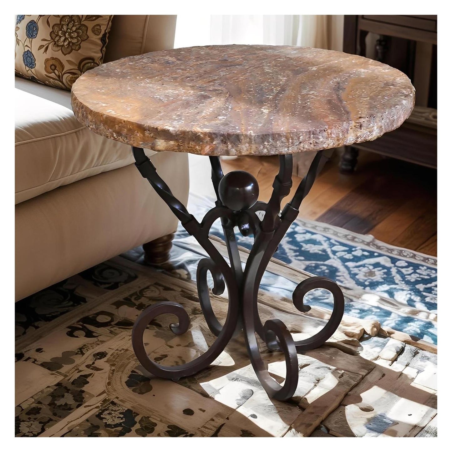 Valencia Stone-Top End Table with Iron Base (2-Pack)