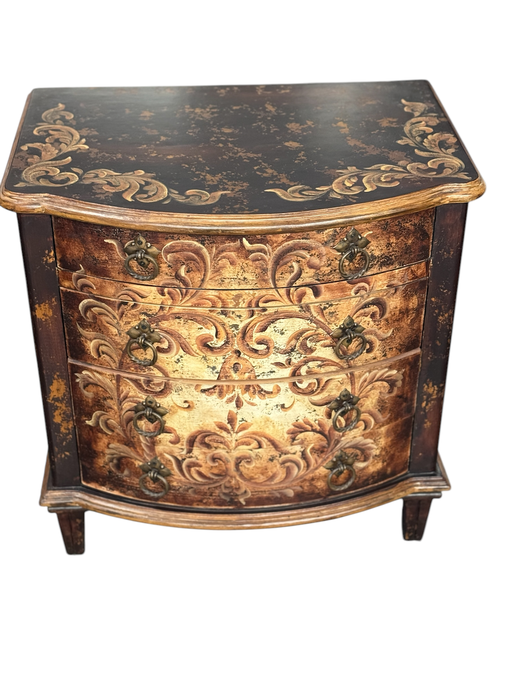 Chaumont-sur-Loire Nightstands (2-Pack), Black With Antique Gold Accents, Distressed Floral Scroll Finish