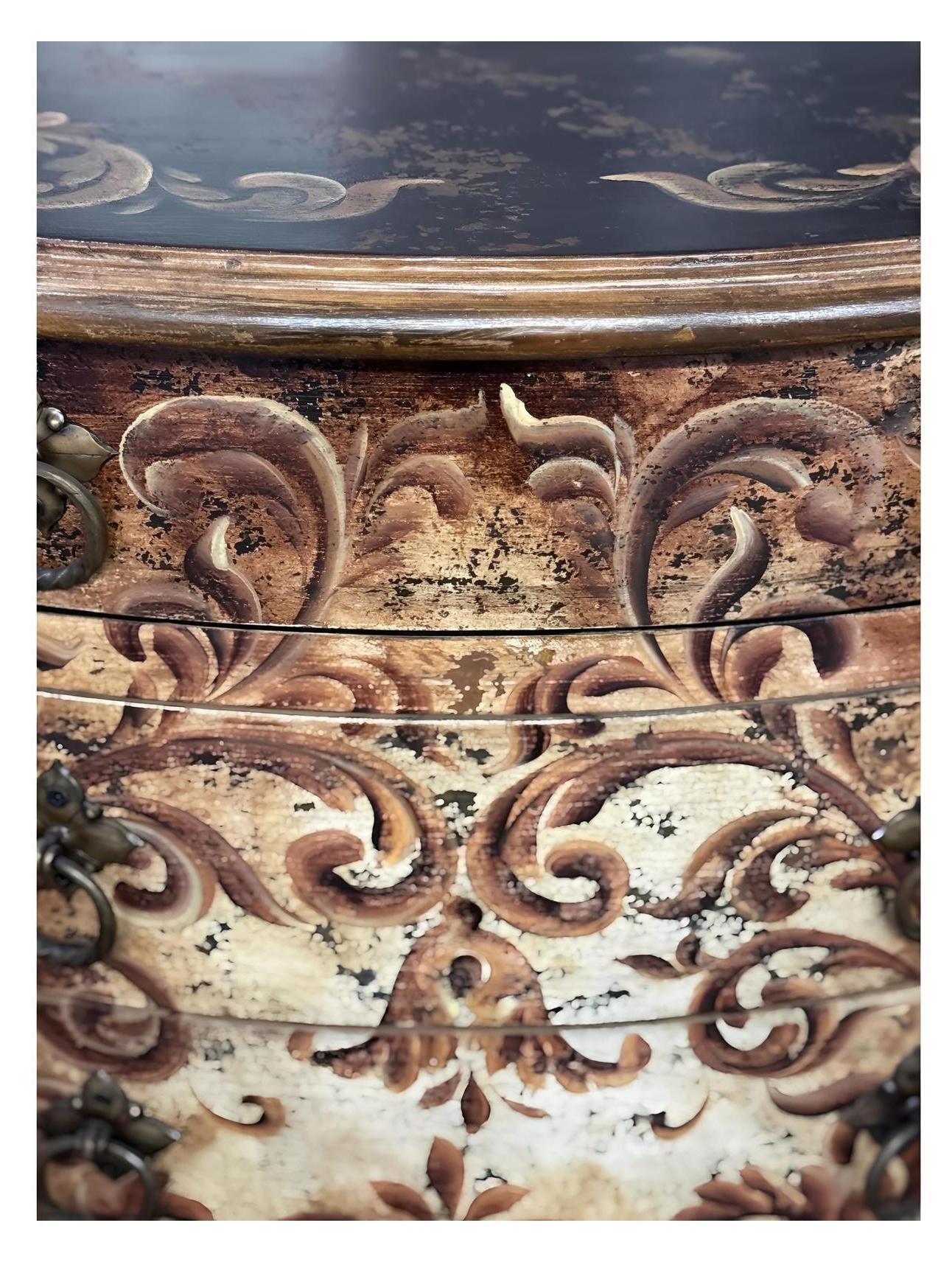 Chaumont-sur-Loire Nightstands (2-Pack), Black With Antique Gold Accents, Distressed Floral Scroll Finish