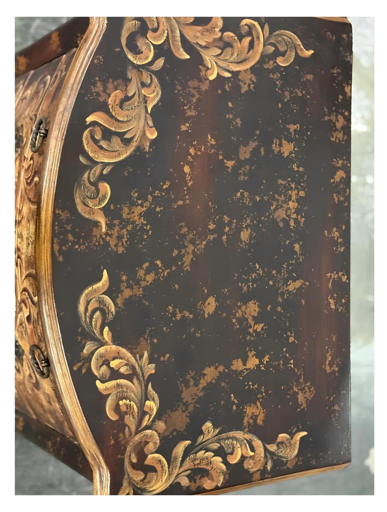 Chaumont-sur-Loire Nightstands (2-Pack), Black With Antique Gold Accents, Distressed Floral Scroll Finish