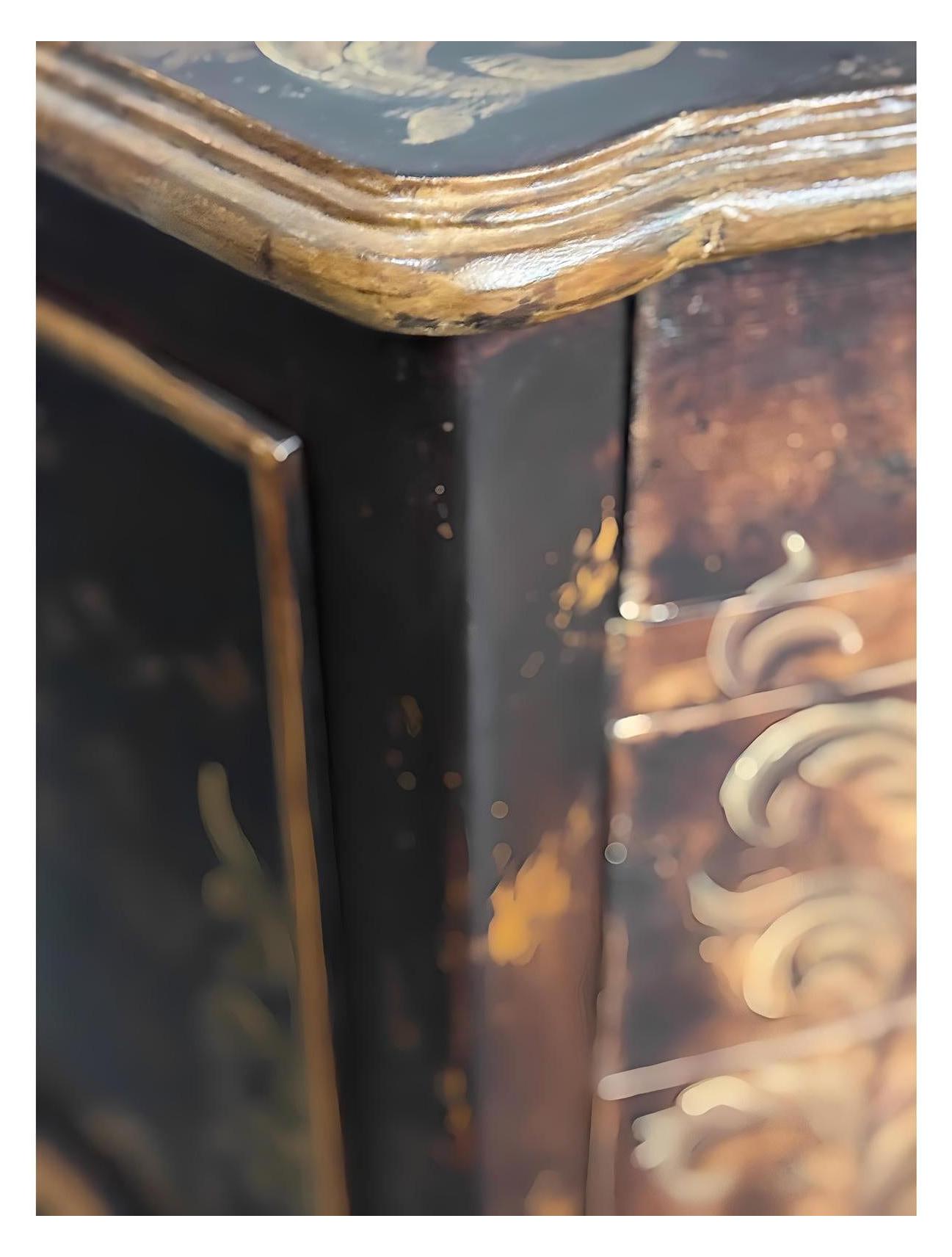 Chaumont-sur-Loire Nightstands (2-Pack), Black With Antique Gold Accents, Distressed Floral Scroll Finish