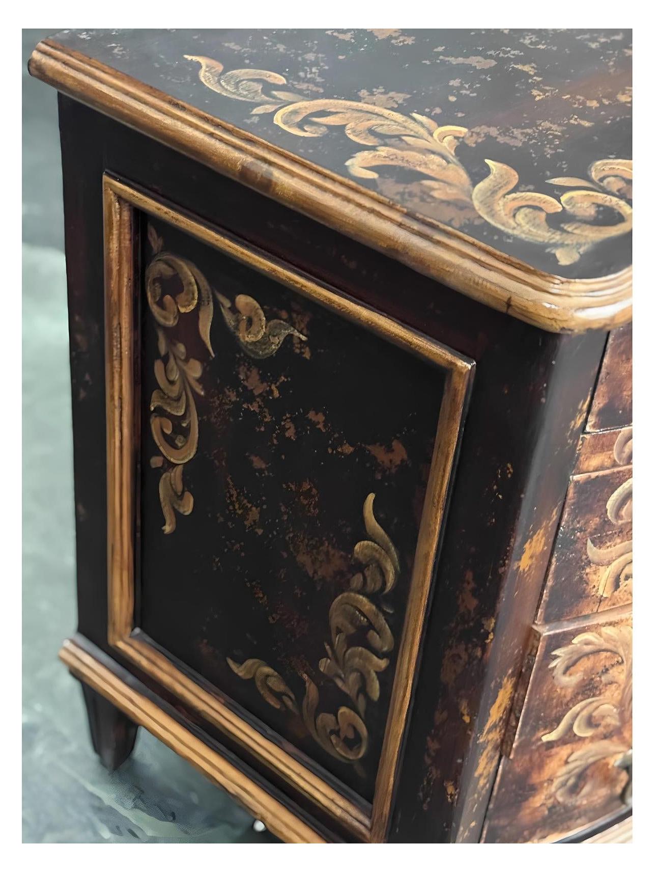 Chaumont-sur-Loire Nightstands (2-Pack), Black With Antique Gold Accents, Distressed Floral Scroll Finish