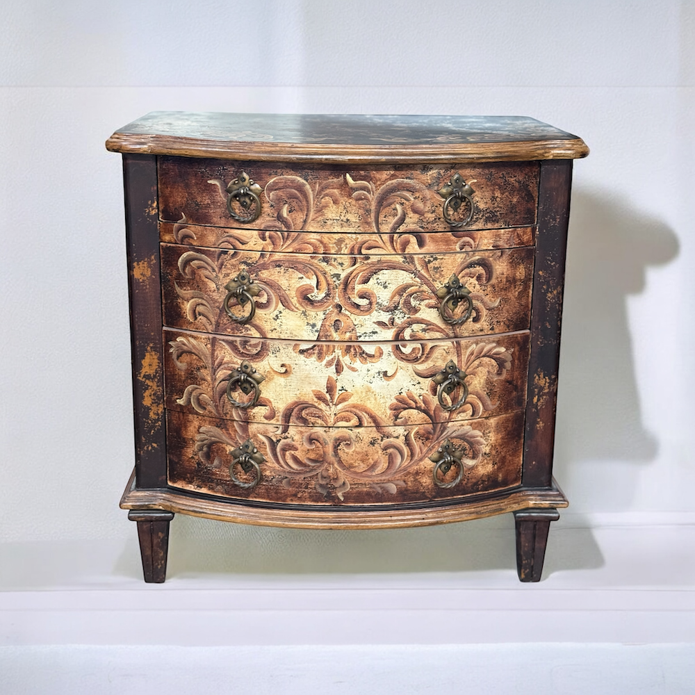 Chaumont-sur-Loire Nightstands (2-Pack), Black With Antique Gold Accents, Distressed Floral Scroll Finish