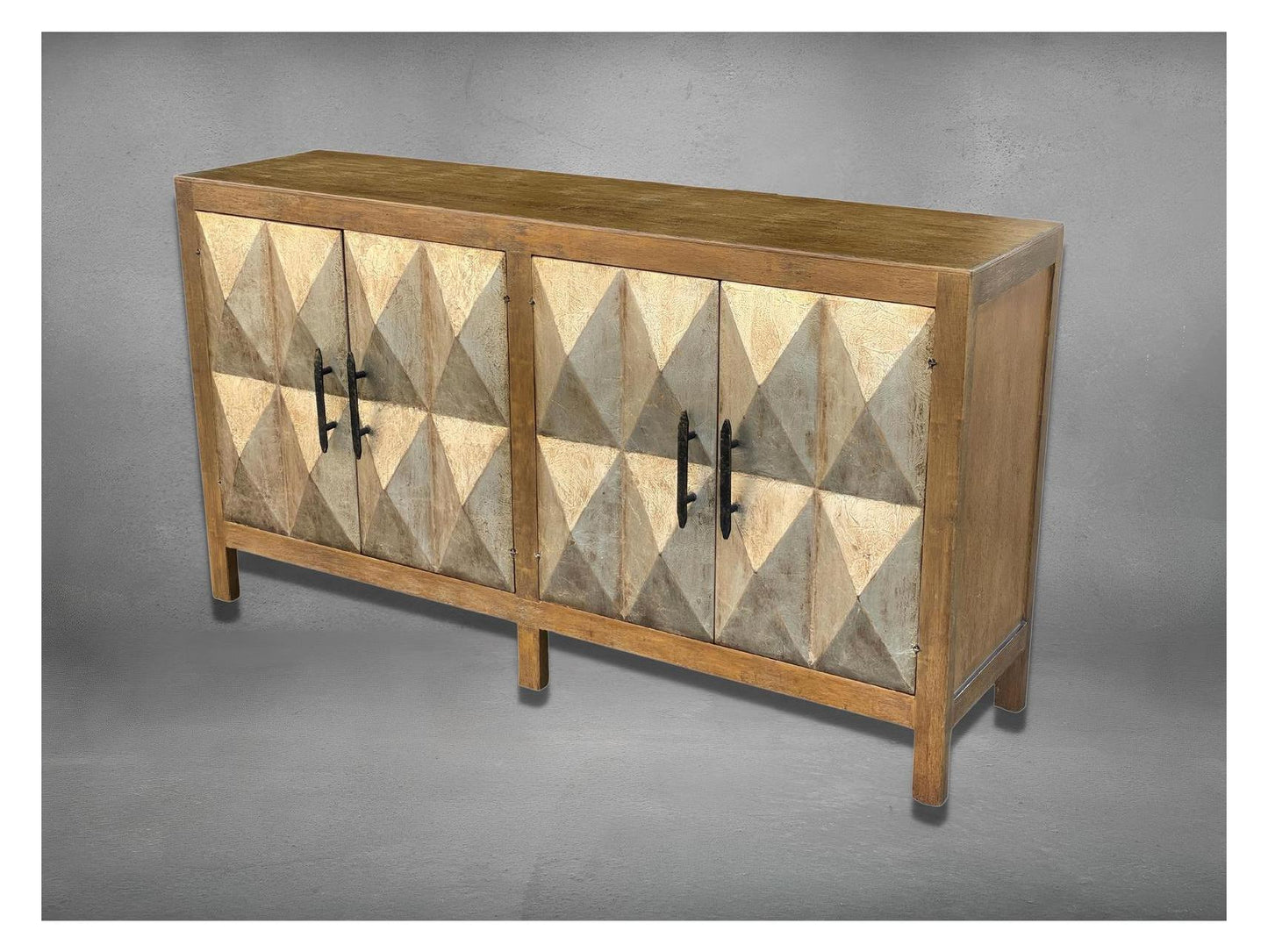 La Charité Sideboard, Warm Brown Oak Finish, Diamond Quilted Fabric Panel Insert