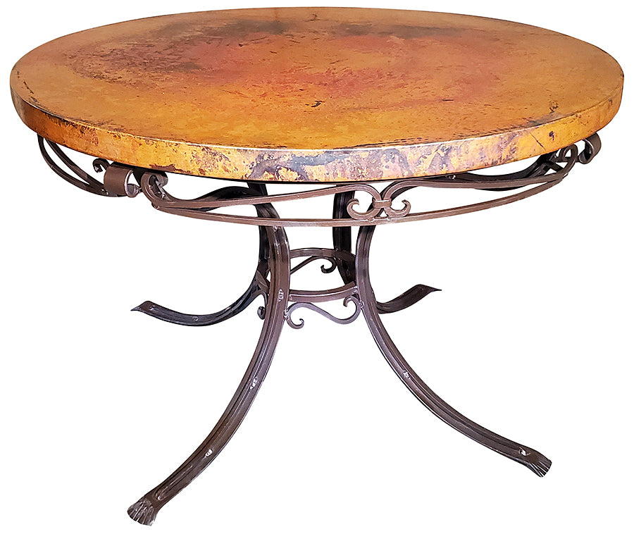 Florence 48" Round Copper Top Dining Table with 4 Iron Scroll-Back Chairs