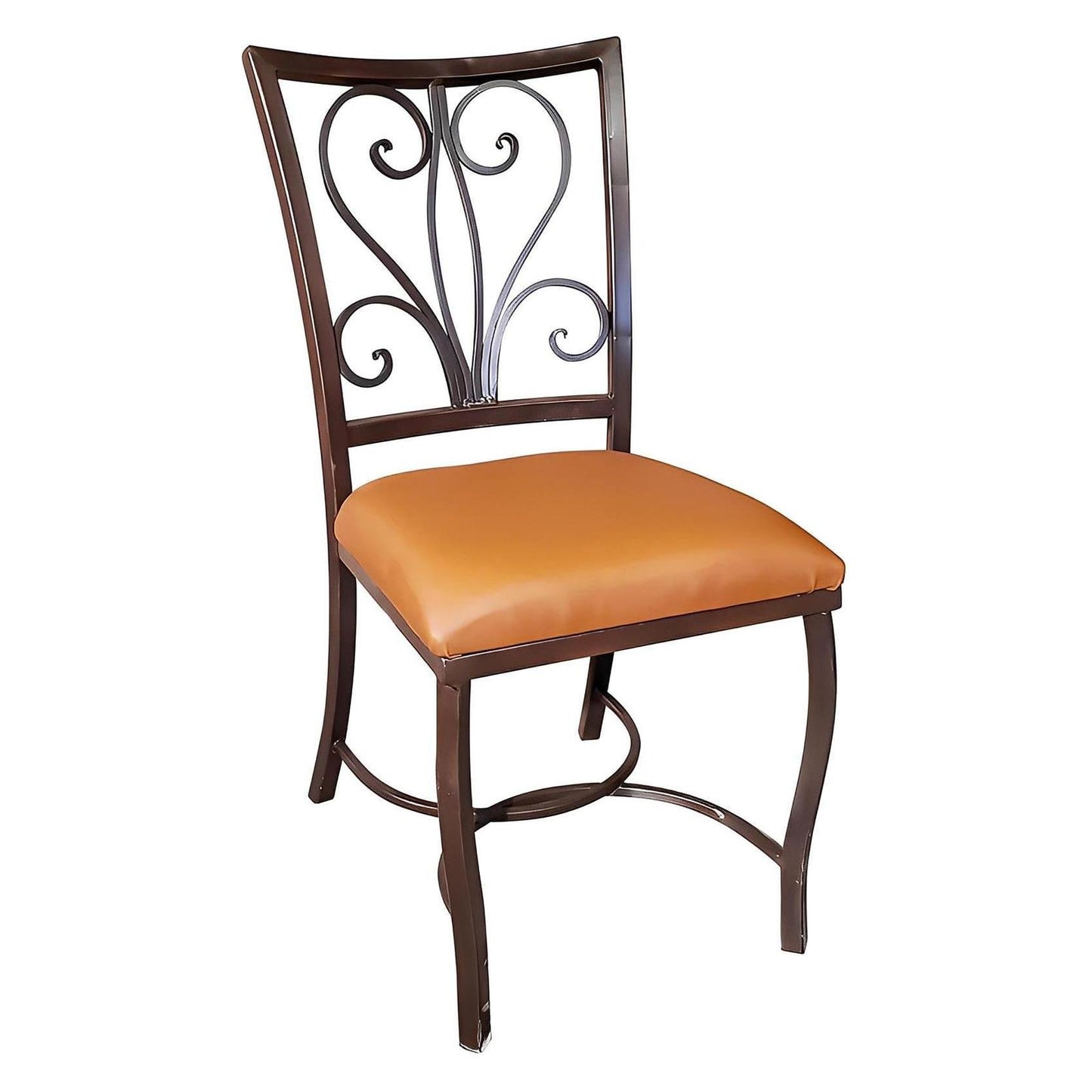 Florence 48" Round Copper Top Dining Table with 4 Iron Scroll-Back Chairs