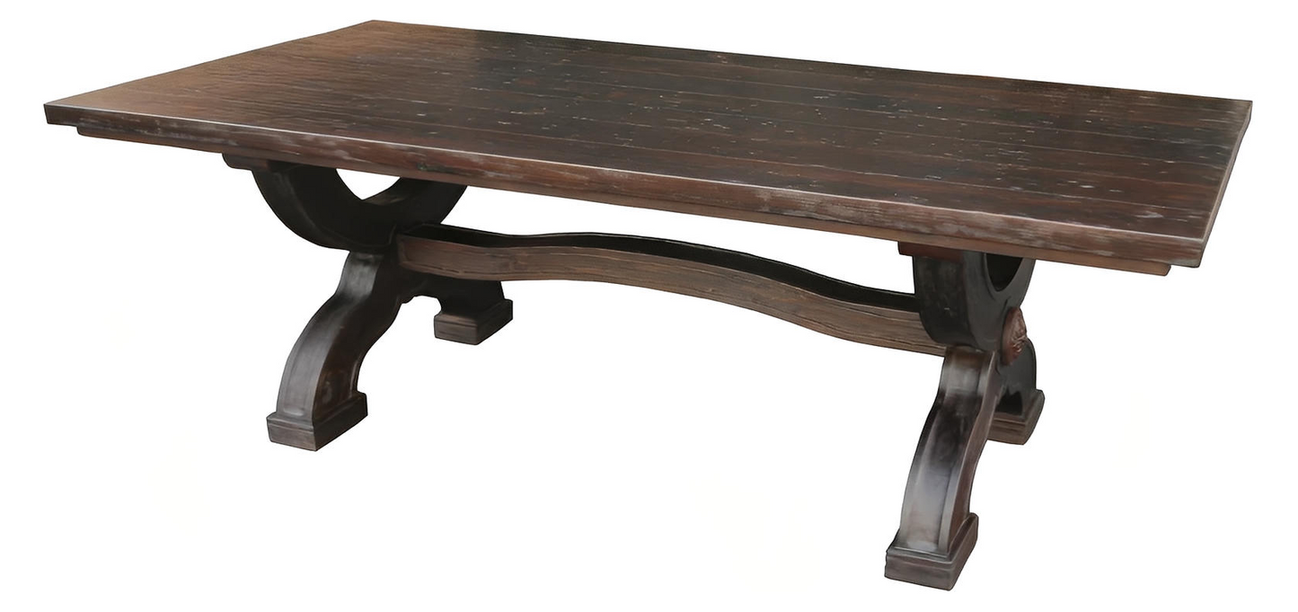 Villefranche Dining Table - Rectangular, Dark Espresso, Curved Trestle Pedestal Base