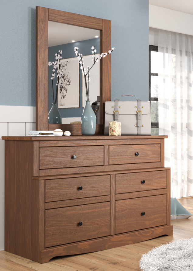 Lakehouse Triple Twin Stackable Bunk Bed, Mahogany Brown Finish, Constructed from Solid Pine Wood