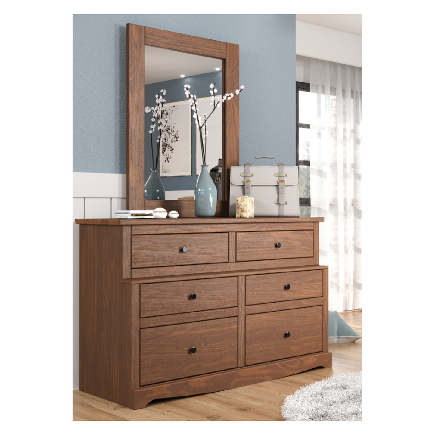 Lakehouse Triple Twin Stackable Bunk Bed, Mahogany Brown Finish, Constructed from Solid Pine Wood