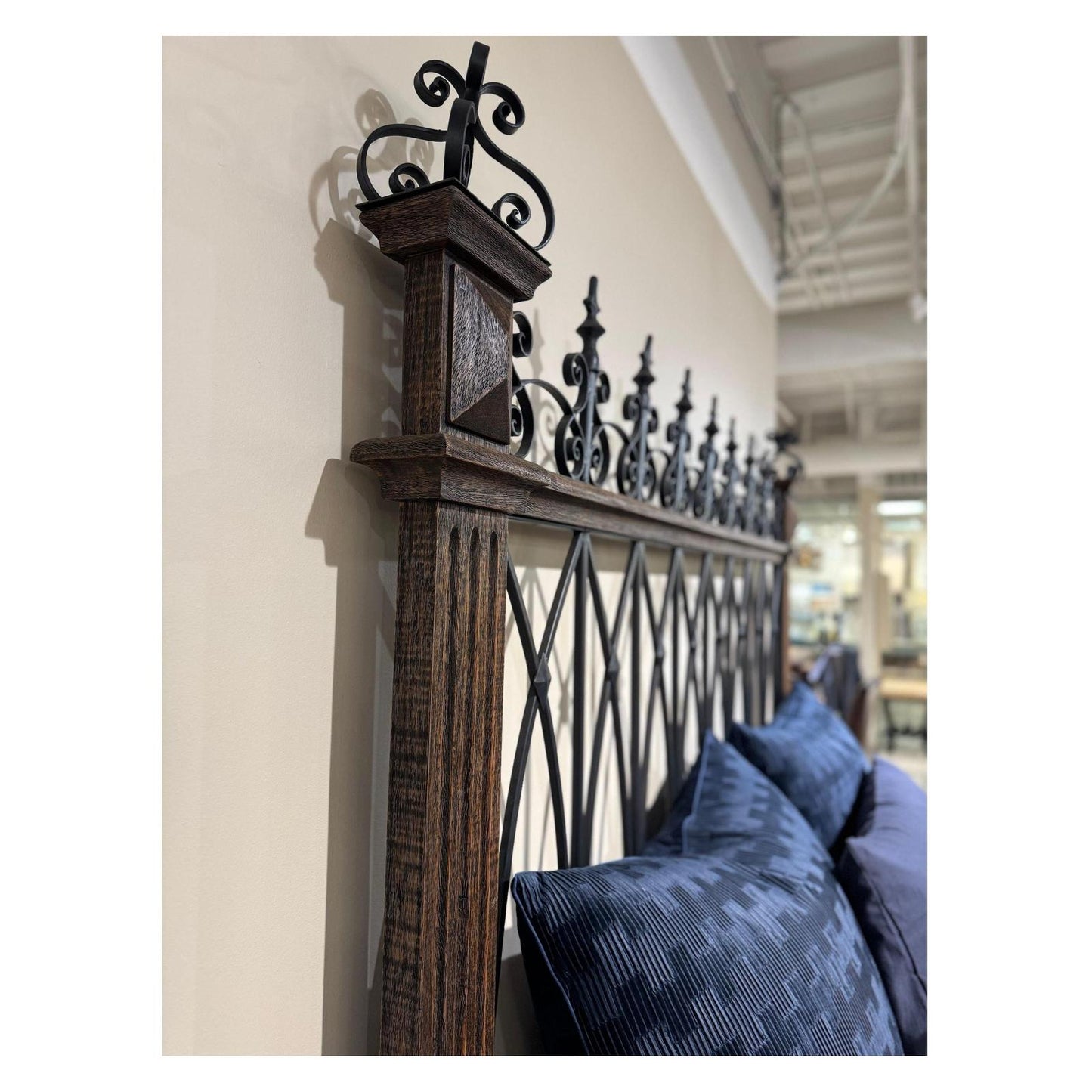 REALEZA BED 89" Tall | Wrought Iron Headboard and Footboard | Victorian Style | Dark Brown Wood Frame | Bed Only | Includes Delivery and Assembly