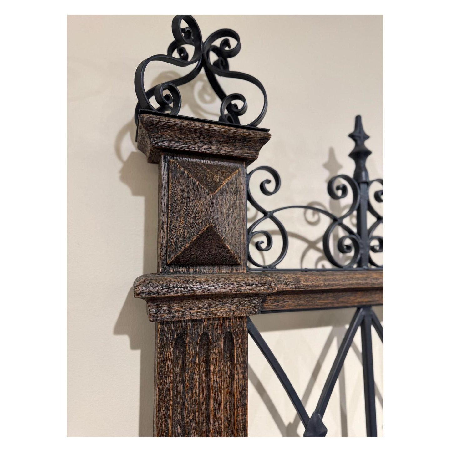 REALEZA BED 89" Tall | Wrought Iron Headboard and Footboard | Victorian Style | Dark Brown Wood Frame | Bed Only | Includes Delivery and Assembly