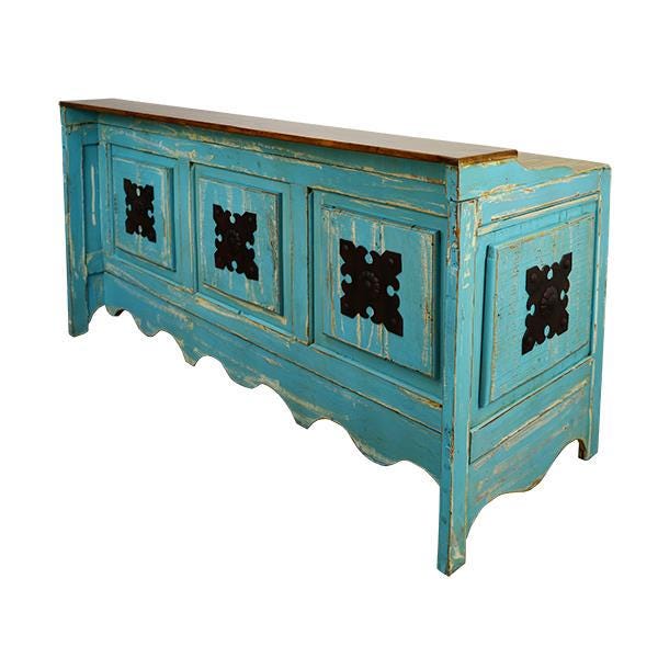 Santa Fe II Cantina Bar – Turquoise Distressed Wood with Rustic Charm