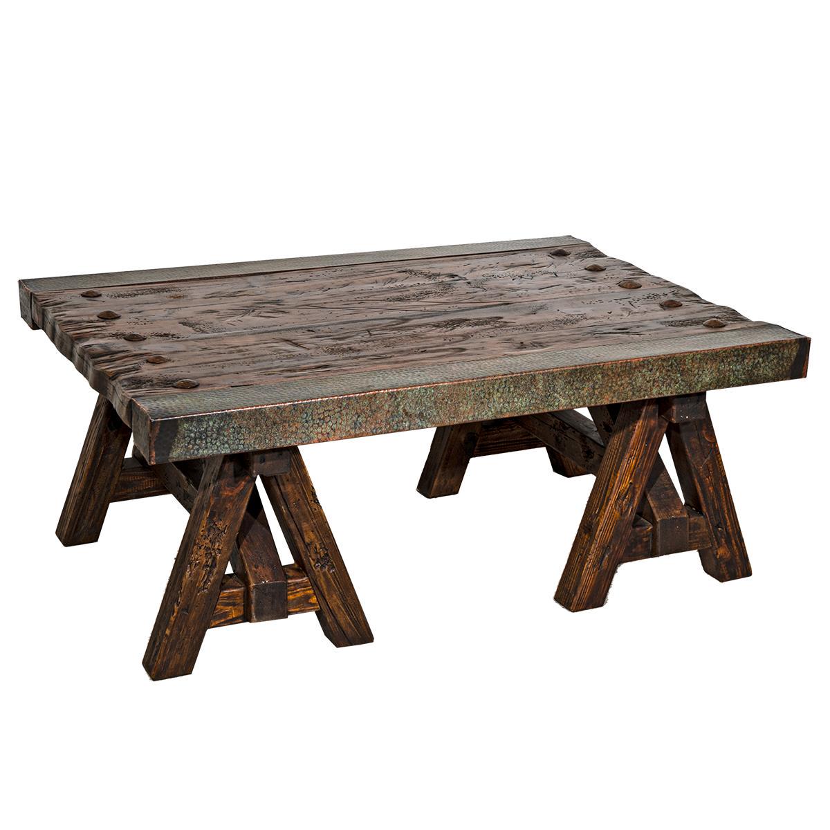 Sawyer Ranch Coffee Table II with Turquoise Copper Edges - 48" W x 36" D x 20" H
