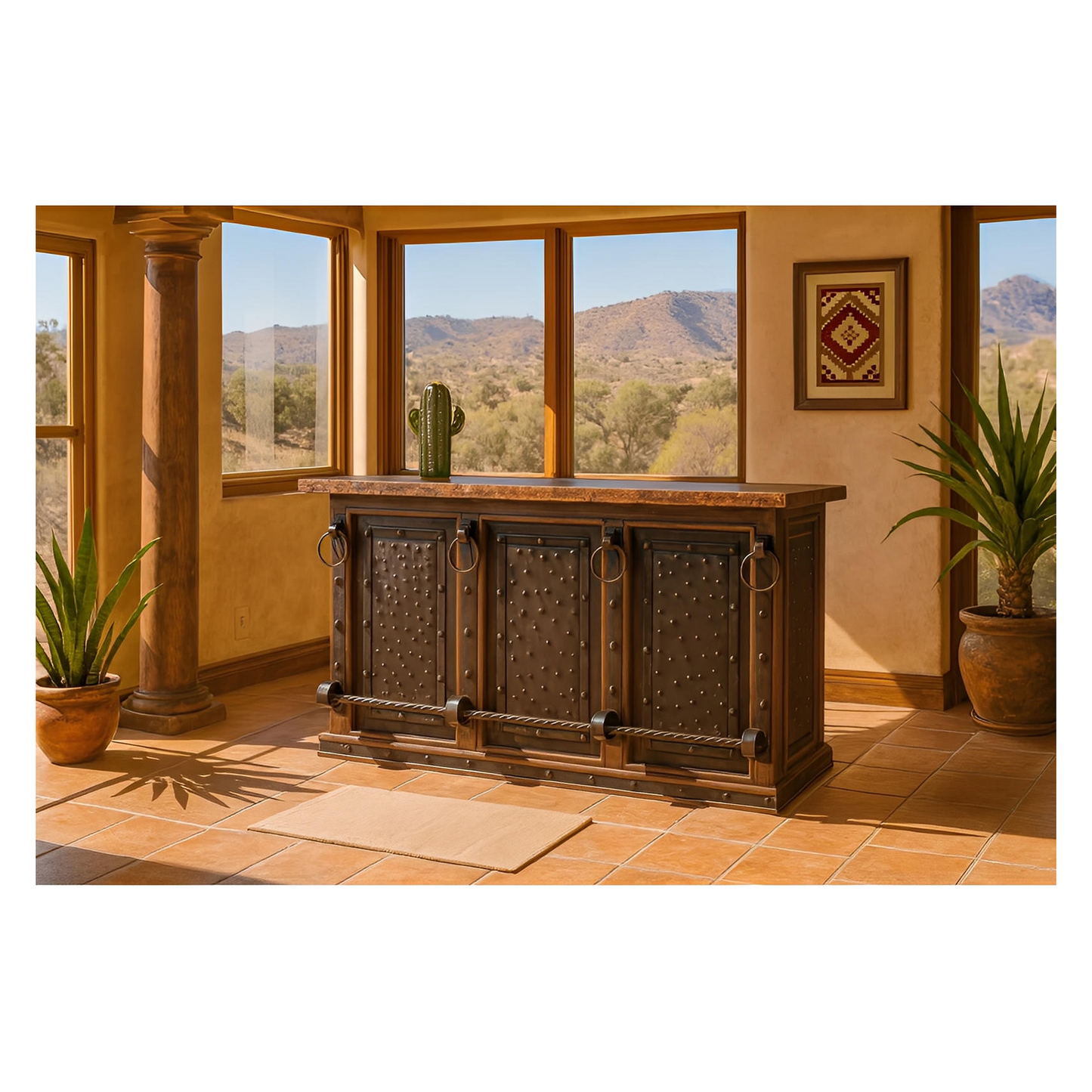 Ironclad Forge Bar with Chiseled Stone Top & Hammered Steel Panels