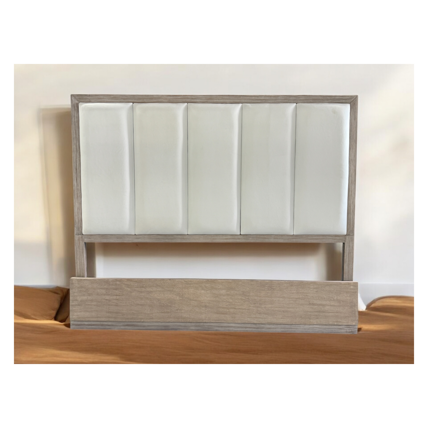 Perpignan Coastal Bed White Leather Headboard Wood Frame