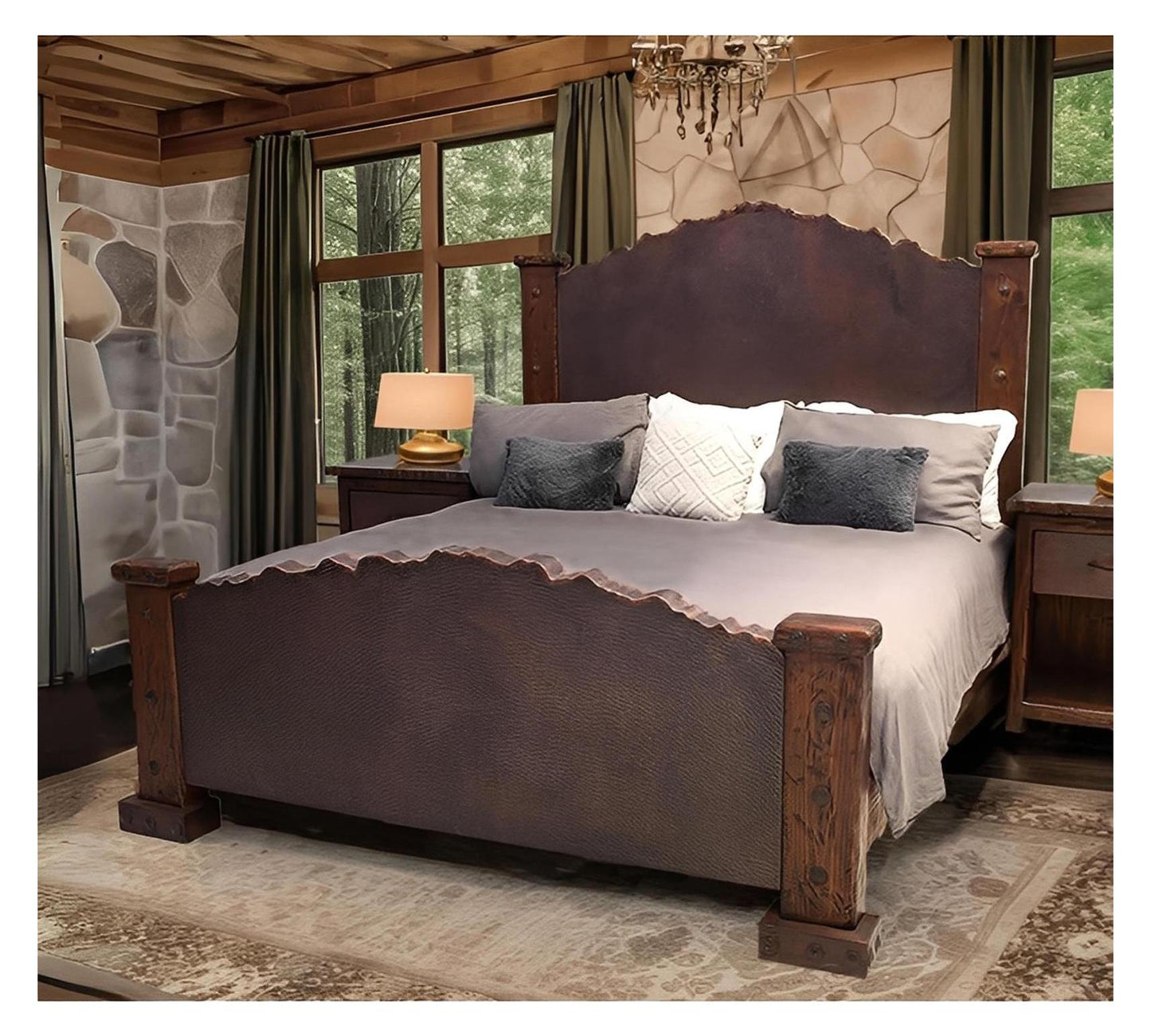 Sky Ridge Rustic Bed Frame With Copper Live Edge Headboard & Footboard - Includes Full Service Delivery