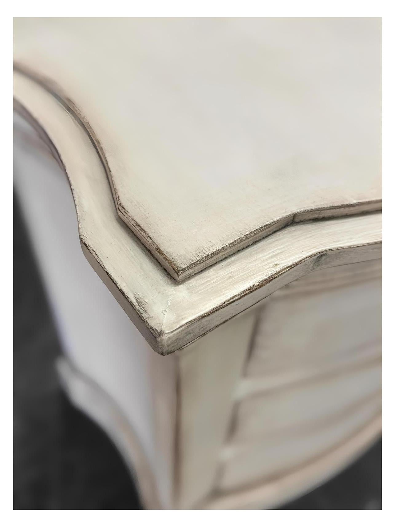 Celeste Nightstand, Cream, Distressed White-Washed Finish With Antique Ring Pulls, Hand-Painted Details